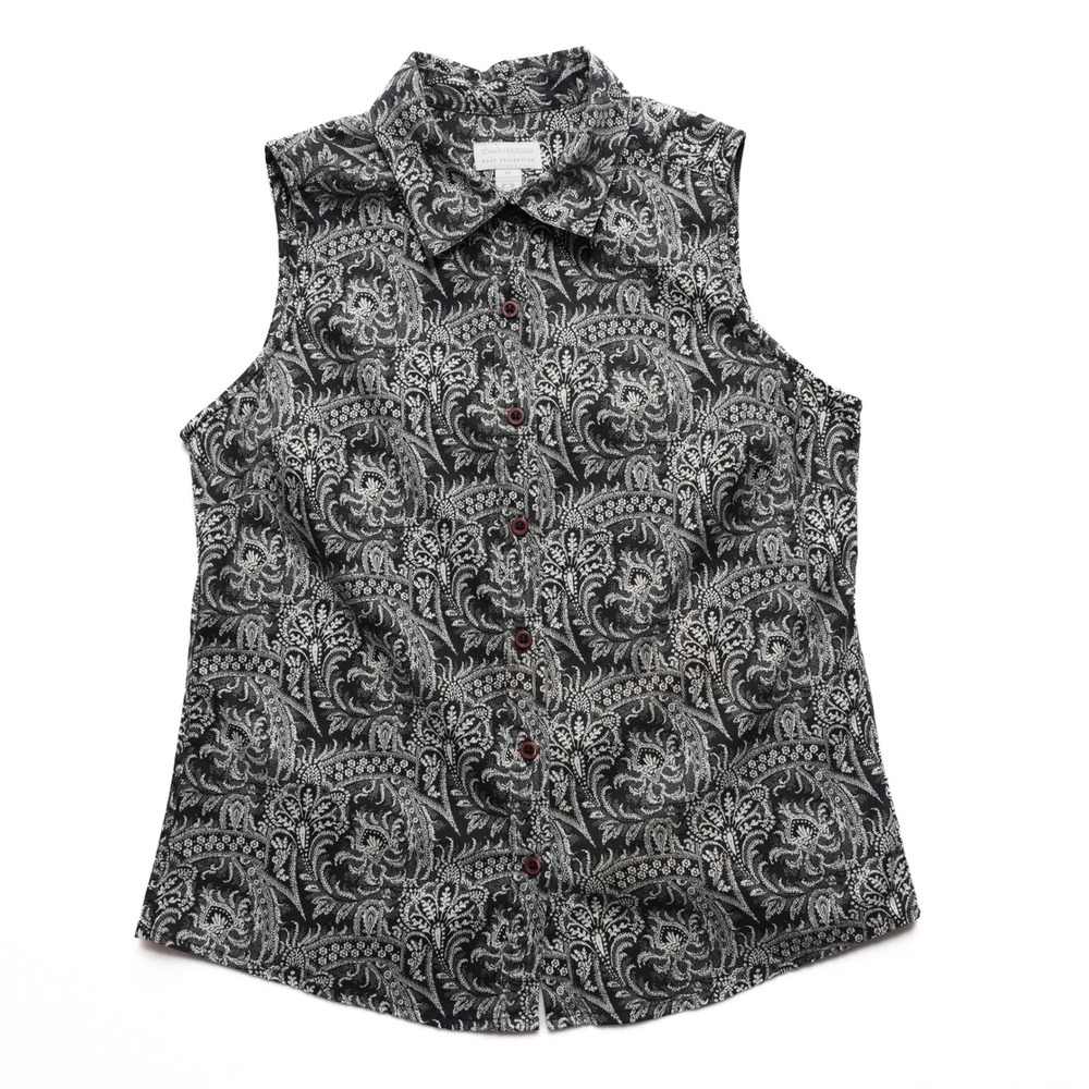 Charter Club Golf Collection Sleeveless Womens Size 10 Black White Paisley Top - Picture 2 of 14